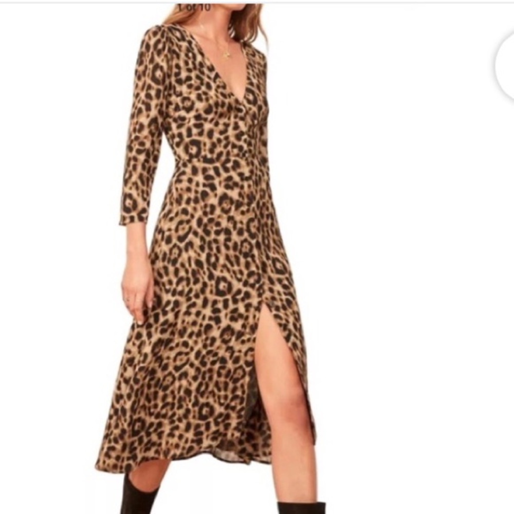Reformation Alma Leopard Button Down Dress